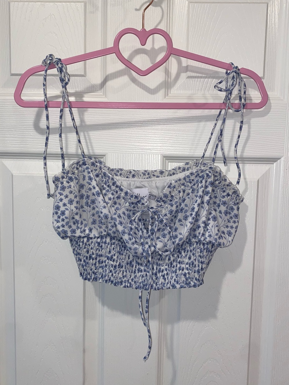 Princess Polly Blue Floral Tie-Shoulder Smocked Crop Top